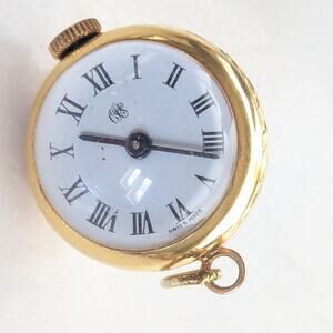Vintage Working Swiss Made Etched Gold Tone Bubble Watch Necklace Pendant